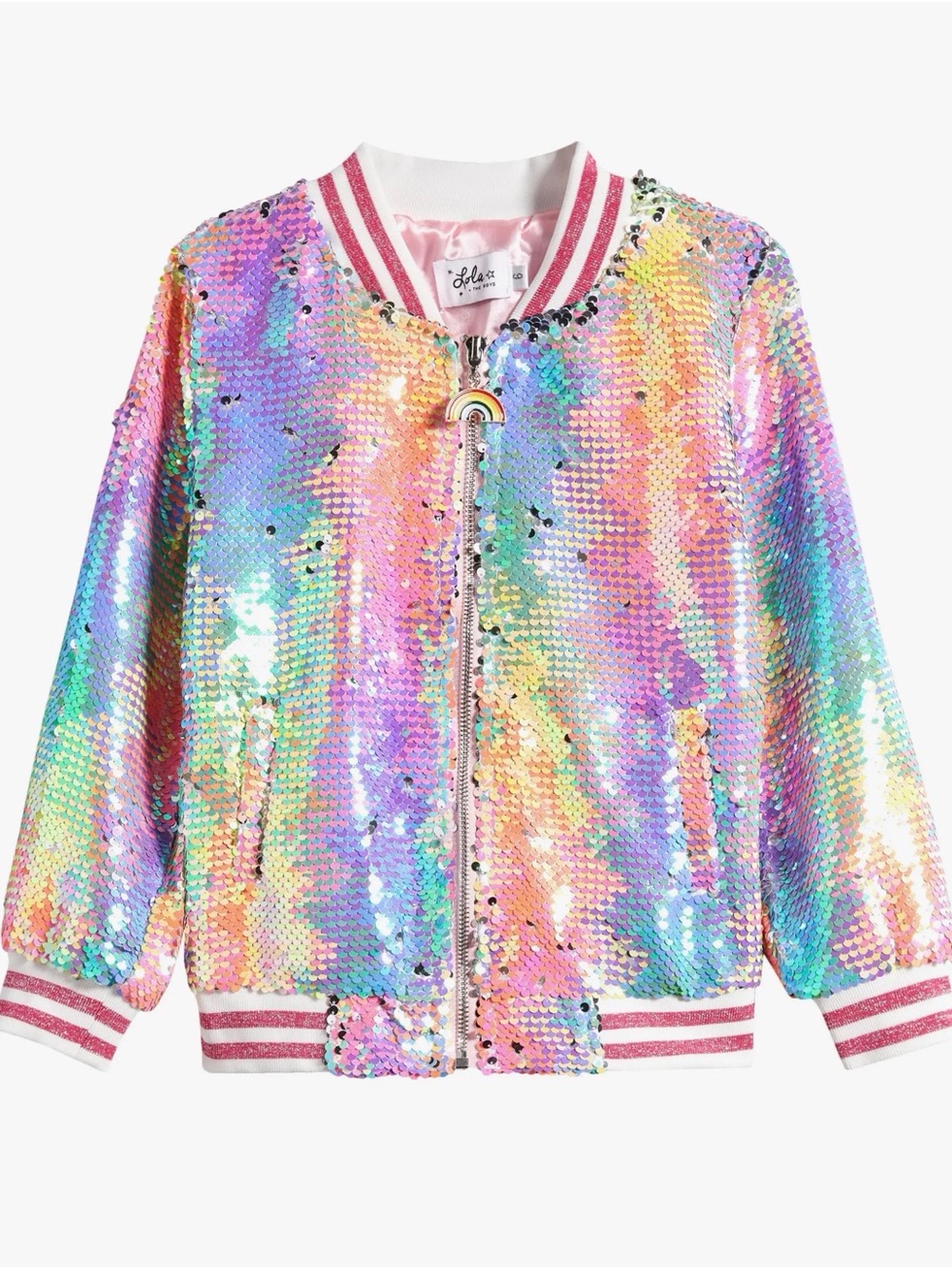 Lola + The Boys Rainbow Sequin Bomber Jacket - Multicolor Shine